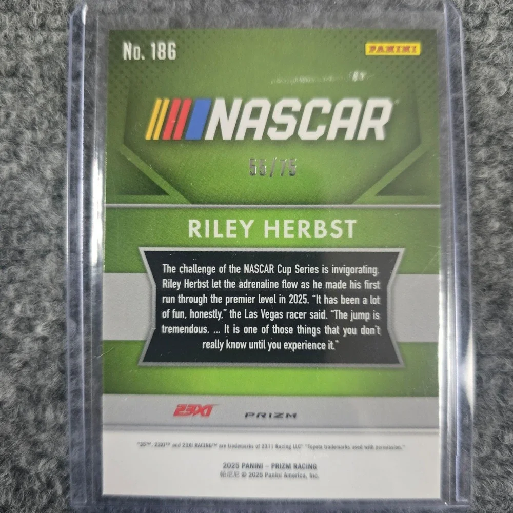 2023 Panini Prizm NASCAR Riley Herbst White Sparkle Prizm #186 Serial 55/75 Rare - Picture 2 of 2